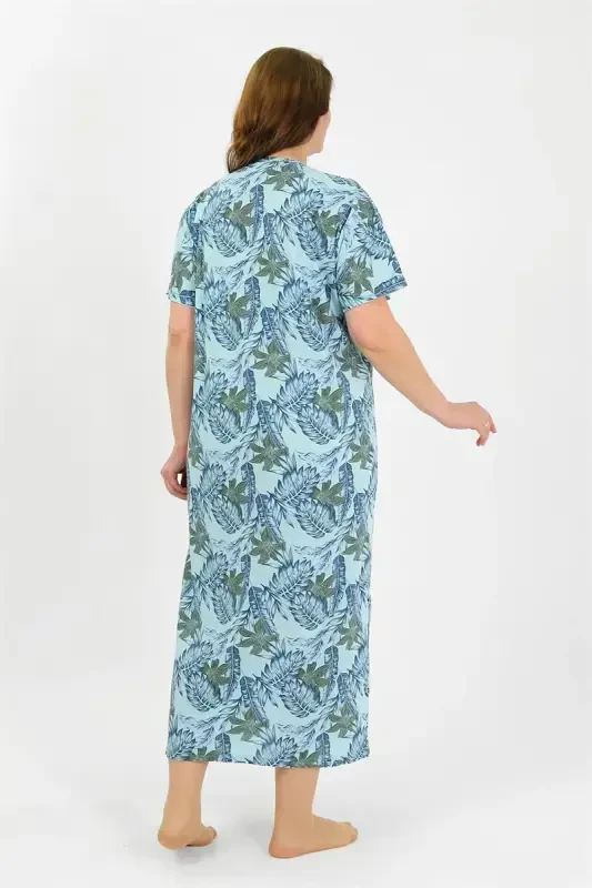Akbeniz Women's Plus Size Short Sleeve Blue Maternity Nightgown 1377 - 4