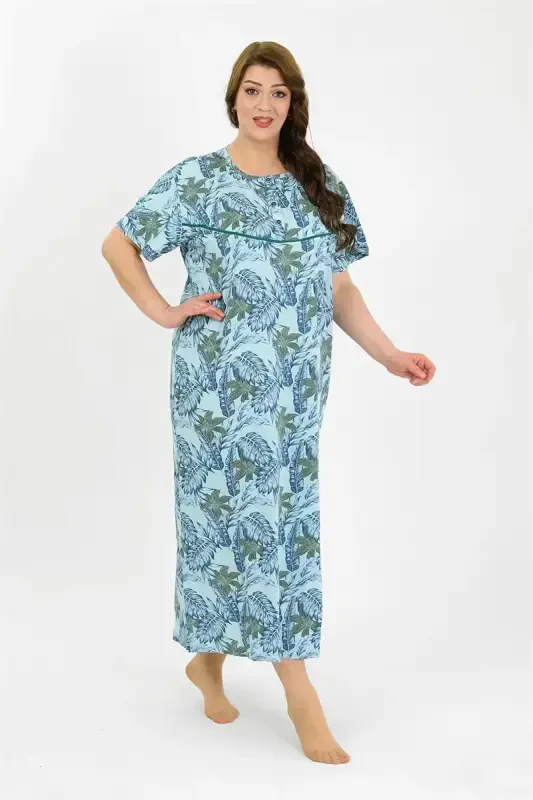 Akbeniz Women's Plus Size Short Sleeve Blue Maternity Nightgown 1377 - 5