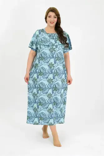 Akbeniz Women's Plus Size Short Sleeve Blue Maternity Nightgown 1377 - 6