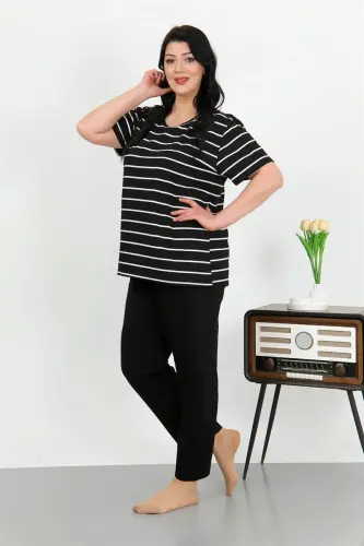 Akbeniz Women's Plus Size Short Sleeve Cotton Pajama Set Black 202505 - AKBENIZ (1)