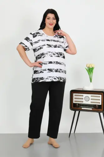 Akbeniz Women's Plus Size Short Sleeve Cotton Pajama Set White 202505 - 4