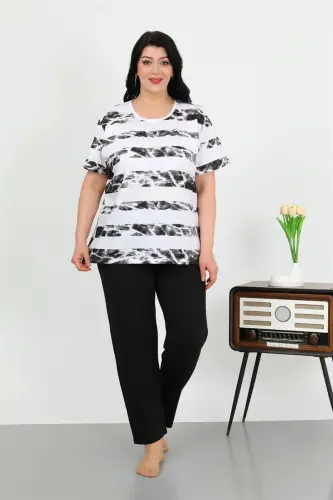 Akbeniz Women's Plus Size Short Sleeve Cotton Pajama Set White 202505 - 5