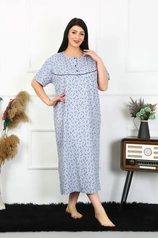 Akbeniz Women's Plus Size Short Sleeve Indigo Maternity Nightgown 1374 - 3
