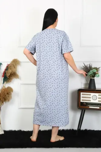 Akbeniz Women's Plus Size Short Sleeve Indigo Maternity Nightgown 1374 - 5