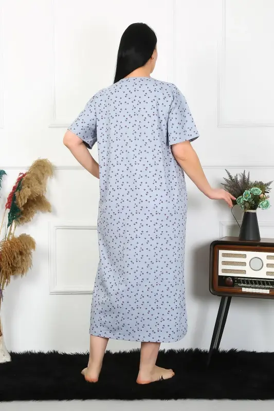 Akbeniz Women's Plus Size Short Sleeve Indigo Maternity Nightgown 1374 - 5