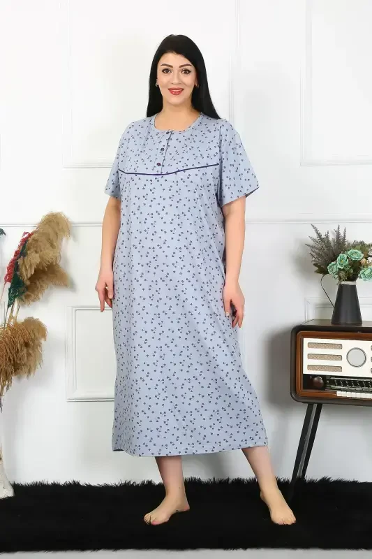 Akbeniz Women's Plus Size Short Sleeve Indigo Maternity Nightgown 1374 - 1