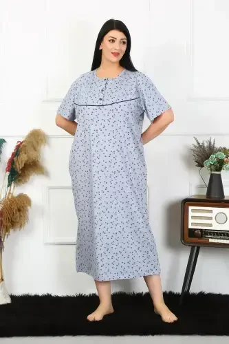 Akbeniz Women's Plus Size Short Sleeve Indigo Maternity Nightgown 1374 - 4