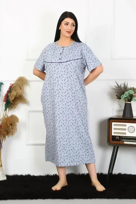 Akbeniz Women's Plus Size Short Sleeve Indigo Maternity Nightgown 1374 - 4
