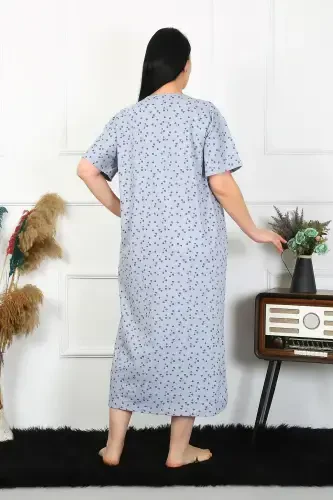 Akbeniz Women's Plus Size Short Sleeve Indigo Maternity Nightgown 1374 - 5