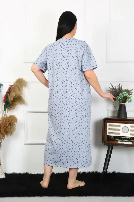 Akbeniz Women's Plus Size Short Sleeve Indigo Maternity Nightgown 1374 - 5