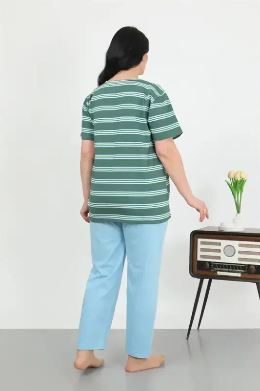 Akbeniz Women's Plus Size Short Sleeve Jersey Pajama Set Petrol 202505 - 4