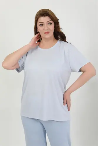 Akbeniz Women's Plus Size Short Sleeve Knitted Pajama Set Blue 202510 - AKBENIZ (1)