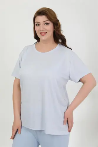 Akbeniz Women's Plus Size Short Sleeve Knitted Pajama Set Blue 202510 - 6