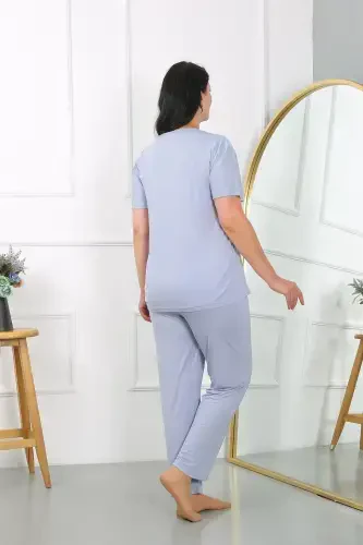 Akbeniz Women's Plus Size Short Sleeve Knitted Pajama Set Lilac 202405 - 6