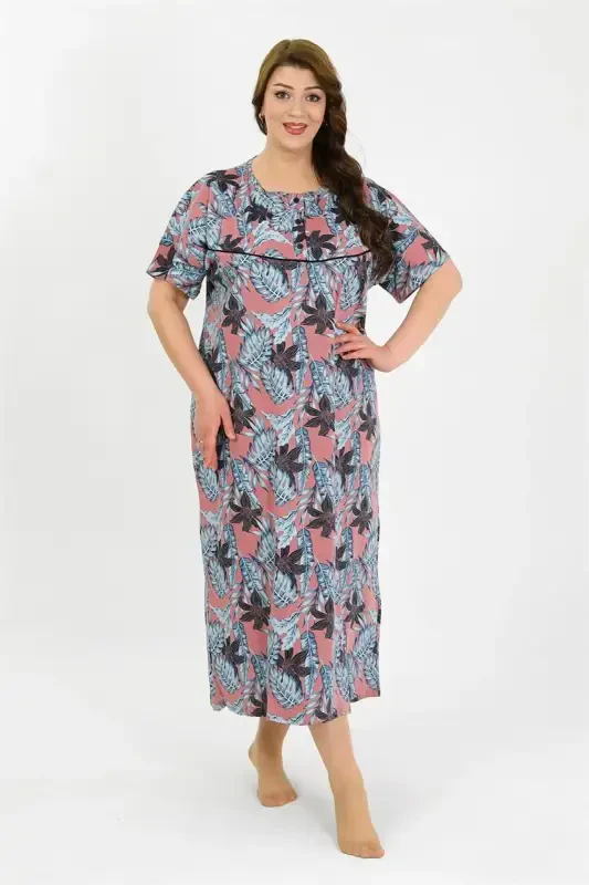 Akbeniz Women's Plus Size Short Sleeve Salmon Mom Nightgown 1377 - 4