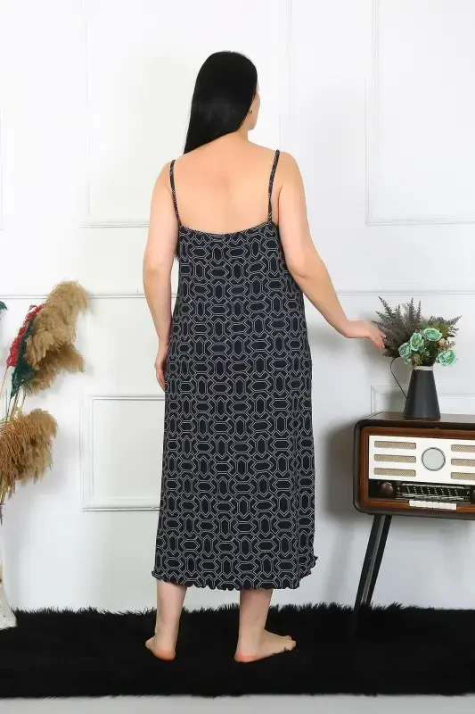 Akbeniz Women's Plus Size Spaghetti Strap Cotton Long Nightgown 12101 - 2