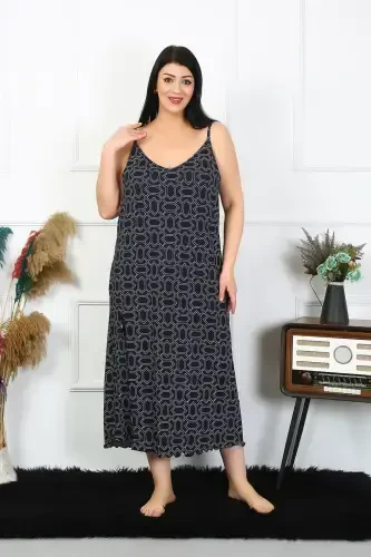 Akbeniz Women's Plus Size Spaghetti Strap Cotton Long Nightgown 12101 - 5