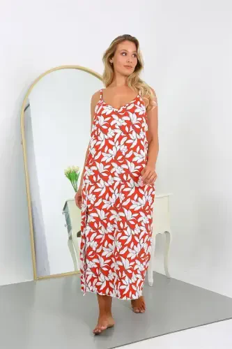 Akbeniz Women's Plus Size Spaghetti Strap Cotton Long Nightgown 12105 - 1