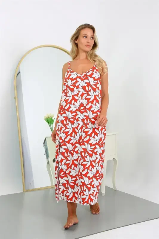 Akbeniz Women's Plus Size Spaghetti Strap Cotton Long Nightgown 12105 - 1