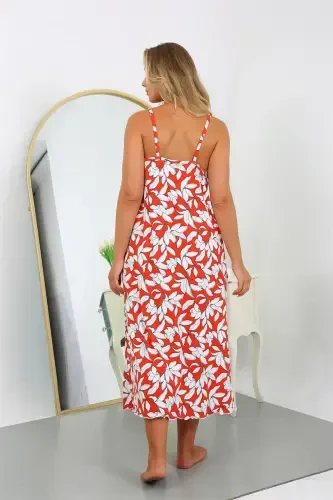 Akbeniz Women's Plus Size Spaghetti Strap Cotton Long Nightgown 12105 - 5