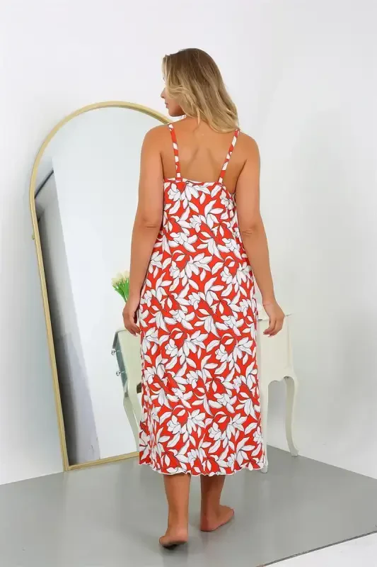 Akbeniz Women's Plus Size Spaghetti Strap Cotton Long Nightgown 12105 - 5