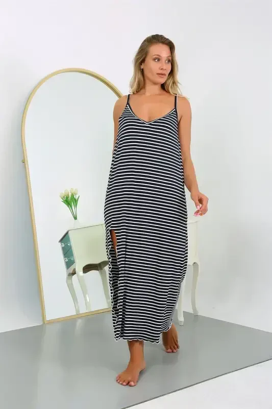 Akbeniz Women's Plus Size Spaghetti Strap Cotton Long Nightgown 12107 - 1