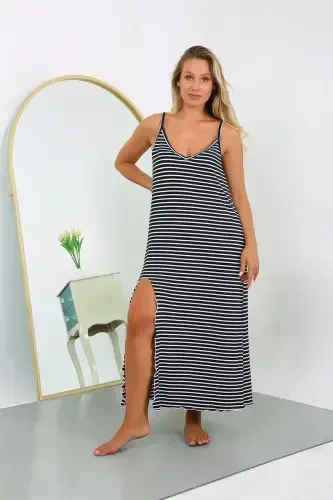 Akbeniz Women's Plus Size Spaghetti Strap Cotton Long Nightgown 12107 - AKBENIZ (1)