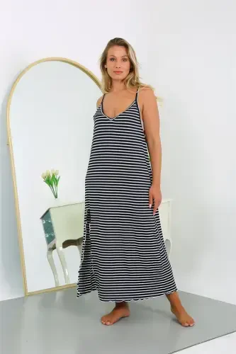 Akbeniz Women's Plus Size Spaghetti Strap Cotton Long Nightgown 12107 - 3