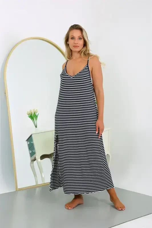 Akbeniz Women's Plus Size Spaghetti Strap Cotton Long Nightgown 12107 - 3