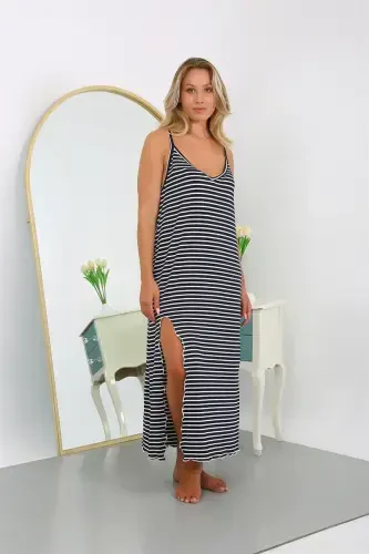 Akbeniz Women's Plus Size Spaghetti Strap Cotton Long Nightgown 12107 - 5