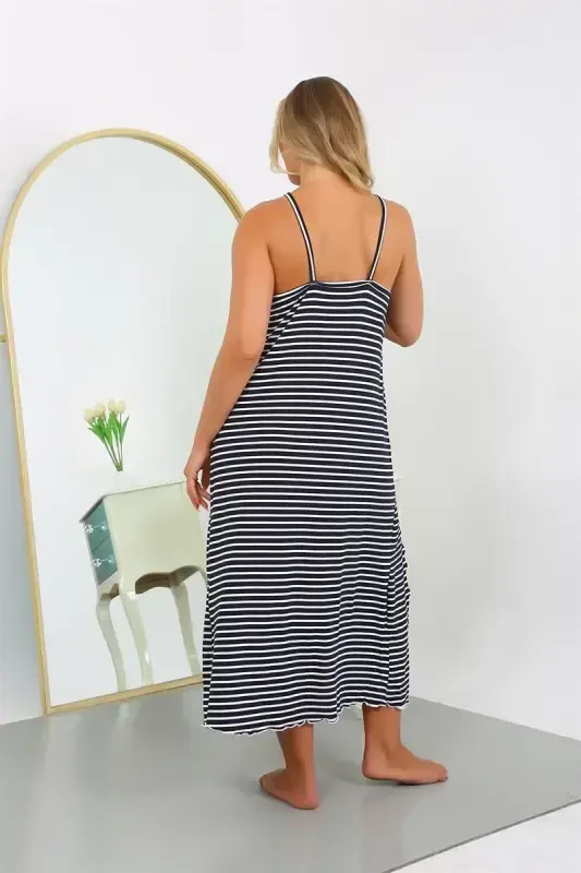 Akbeniz Women's Plus Size Spaghetti Strap Cotton Long Nightgown 12107 - 6