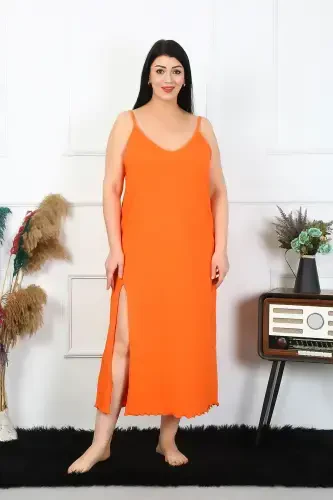Akbeniz Women's Plus Size Spaghetti Strap Cotton Orange Long Nightgown 12100 