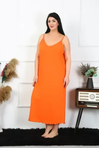 Akbeniz Women's Plus Size Spaghetti Strap Cotton Orange Long Nightgown 12100 - 2