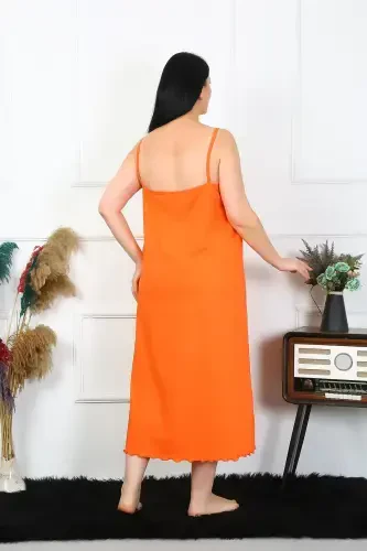 Akbeniz Women's Plus Size Spaghetti Strap Cotton Orange Long Nightgown 12100 - 3