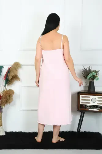 Akbeniz Women's Plus Size Spaghetti Strap Cotton Pink Long Nightgown 12100 - AKBENIZ (1)