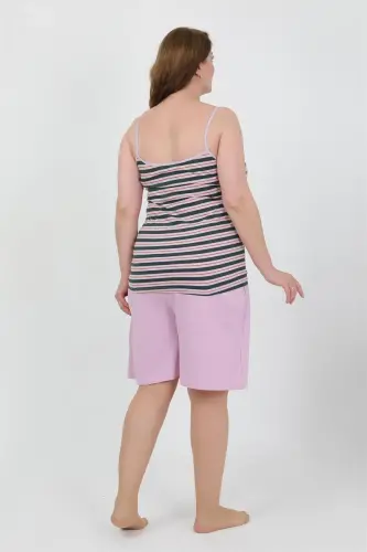 Akbeniz Women's Plus Size Spaghetti Strap Jersey Shorts Set Lilac 202508 - 4