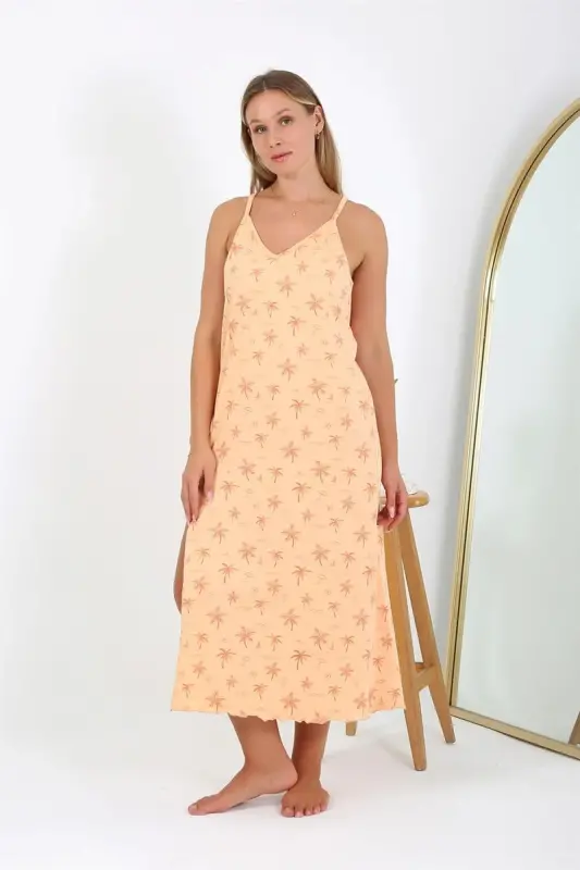 Akbeniz Women's Plus Size Spaghetti Strap Long Nightgown 12110 - 2
