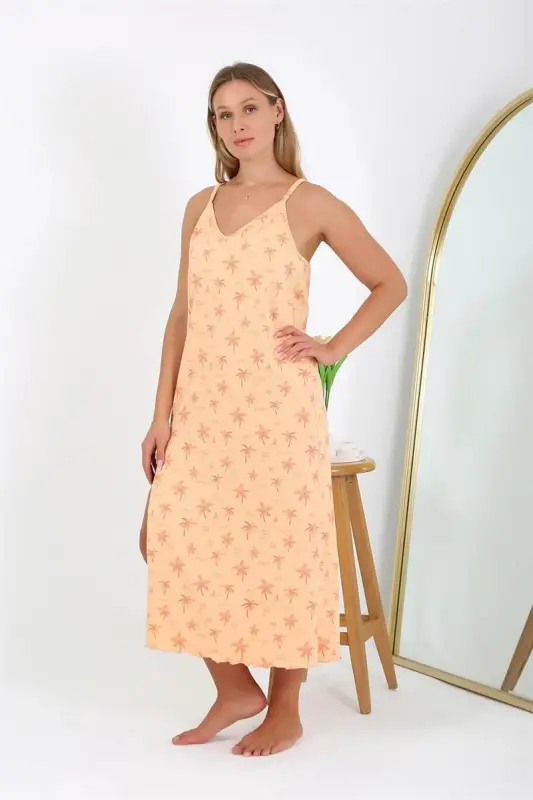 Akbeniz Women's Plus Size Spaghetti Strap Long Nightgown 12110 - 3