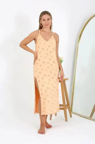 Akbeniz Women's Plus Size Spaghetti Strap Long Nightgown 12110 - 1