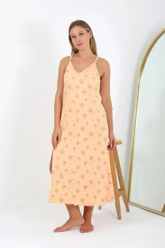 Akbeniz Women's Plus Size Spaghetti Strap Long Nightgown 12110 - 2