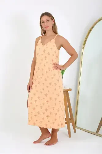 Akbeniz Women's Plus Size Spaghetti Strap Long Nightgown 12110 - 3