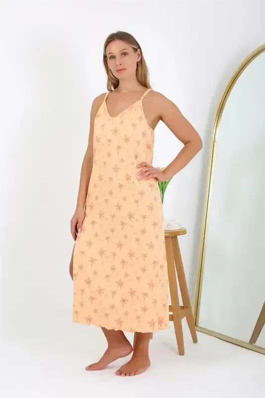 Akbeniz Women's Plus Size Spaghetti Strap Long Nightgown 12110 - 3