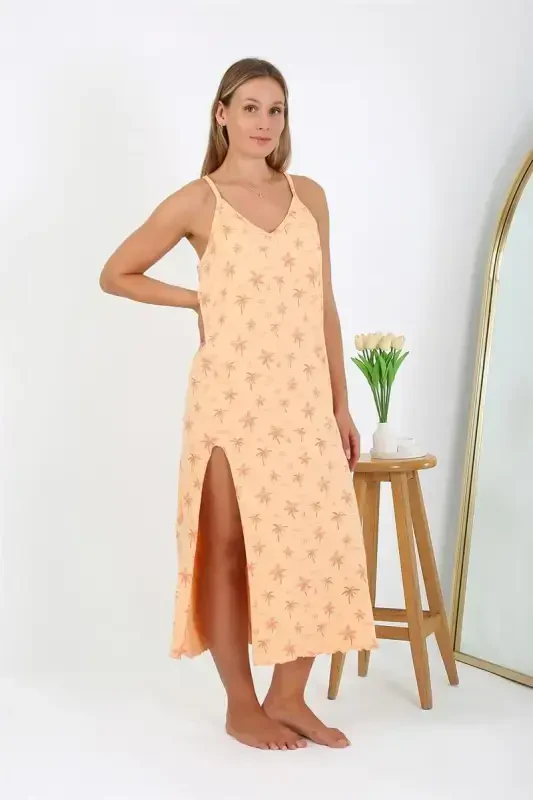 Akbeniz Women's Plus Size Spaghetti Strap Long Nightgown 12110 - 6