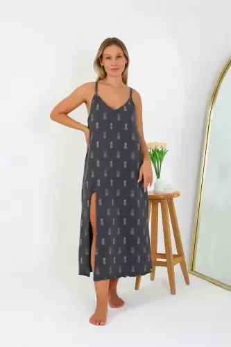 Akbeniz Women's Plus Size Spaghetti Strap Long Nightgown 12112 - 1