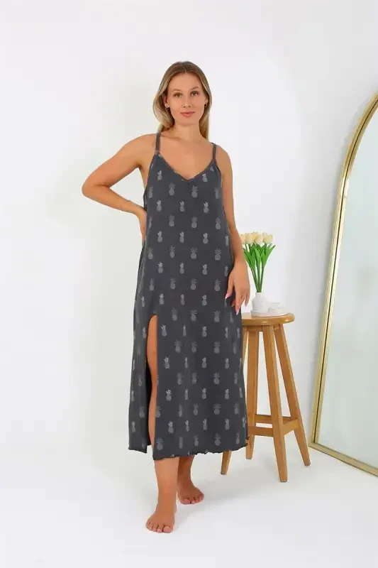 Akbeniz Women's Plus Size Spaghetti Strap Long Nightgown 12112 - AKBENIZ