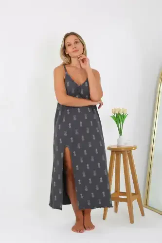 Akbeniz Women's Plus Size Spaghetti Strap Long Nightgown 12112 - AKBENIZ (1)