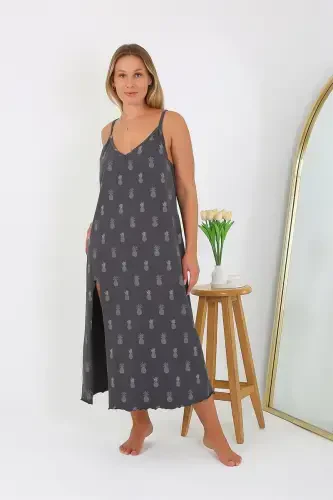 Akbeniz Women's Plus Size Spaghetti Strap Long Nightgown 12112 - 5