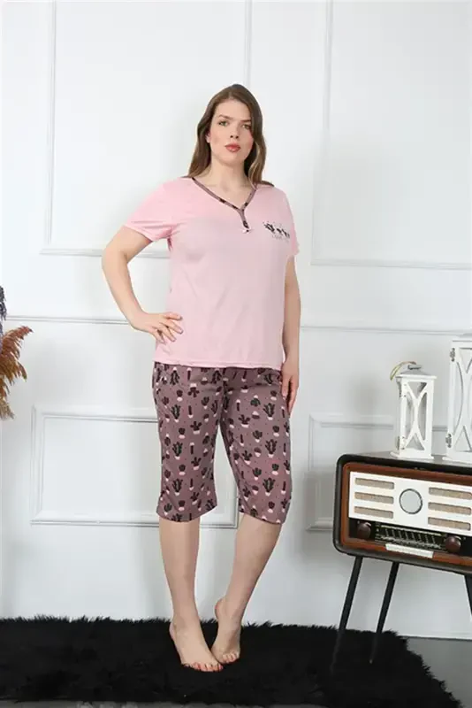 Akbeniz Women's Plus Size Viscose Capri Pajama Set 202202 - 2
