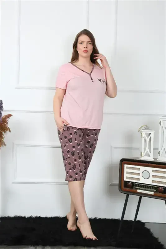 Akbeniz Women's Plus Size Viscose Capri Pajama Set 202202 - 3