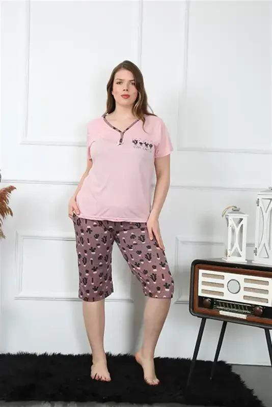 Akbeniz Women's Plus Size Viscose Capri Pajama Set 202202 - 4
